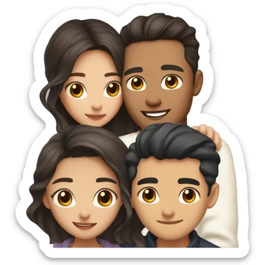A half pale Asian man with short dark hair and amber eyes embracing and loving a half Asian woman with long wavy dark hair and dark hazel eyes. They love each other a lot And have good fashion taste. And are having a lot of fun sticker