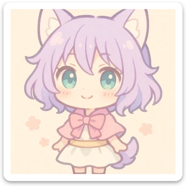 Shikoku from Chained Soldier, adorable style, pastel palette, oversized head, tiny body sticker