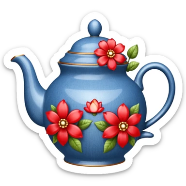 Denim glittery teapot with flowers red sticker
