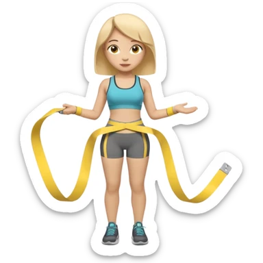 A 3D cartoon person measuring their waist with a yellow tape, casual fitness outfit, Memoji-style realism. sticker