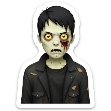 Zumbi masculino com cabelo preto de tamanho médio e com as roupas tudo da cor preta  sticker