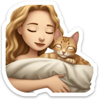 extremely light skin girl with light brown hair sleeping with cute bengal cat sticker