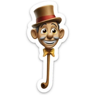 Pinocchio with a stick like long nose that comes out from his face sticker