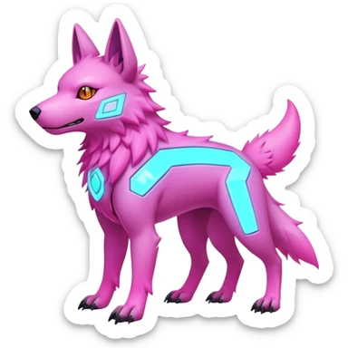  pastel dark bright vibrant futuristic lush warm-colored neon-glowing electric maned canine-Fakémon-Vernid-Digimon-creature (full body) sticker