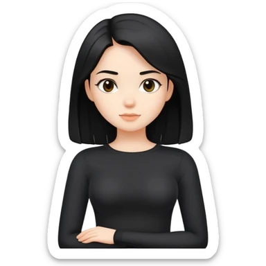 girl with black shoulder-length hair wearing a black tight-fitting top sticker