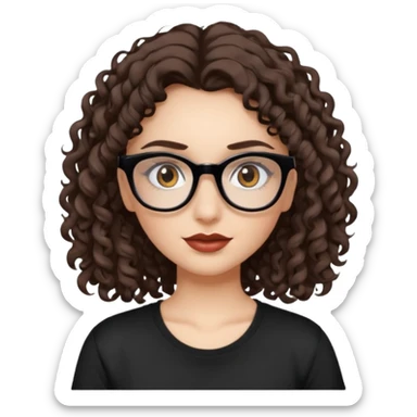 I want to describe me. I am a girl with brown hair amd curly hair. I have brown eyes and black glasses and long lashes with mascara. My lips are medium and my nose as well. I wear a white T-shirt. I am white skin with long curly hair. I want longa lashes with loong curly hair sticker