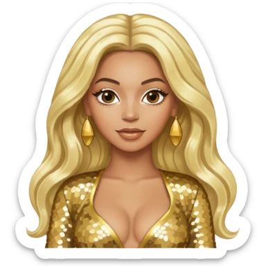 Beyonce from Destiny's Child with long platinum blonde hair, gold sequin outfit sticker