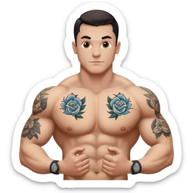 tattoo man, white skintone, more highlight the tattoo, body builder, tatto on fully chest, more tattoos on the body. sticker