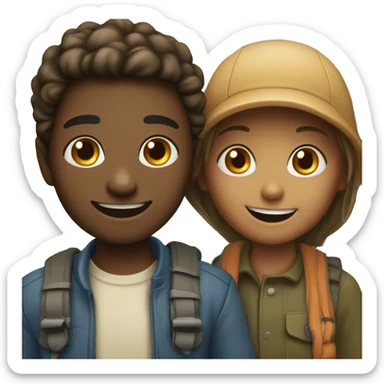 smiling girl with old boy outdoors sticker