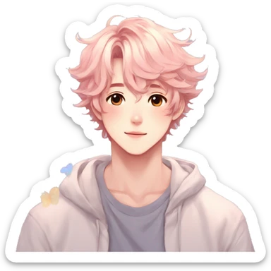Gorgeous pastel anime style shojo man with blushing face and butterflies aesthetic and pretty hair trending style sticker