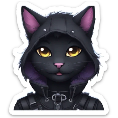 Gorgeous furry gothic dark techwear anime style anthro black cat furry sona Fakemon with blushing face aesthetic and pretty edgy black with collar and harness trending style sticker