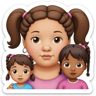 Mama gordita con niña de 2 años con dos coletas y niña de 5 años una coleta sticker