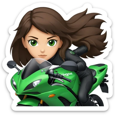 brunette girl with green eyes on black kawasaki ninja 500 sticker