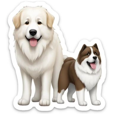 White and brown Great Pyrenees and big dark Akita standing next to each other sticker