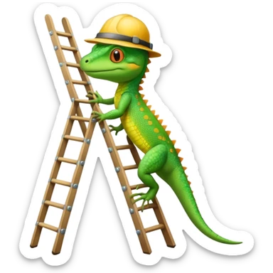 Funny lizard holding ladder with painters hat on sticker