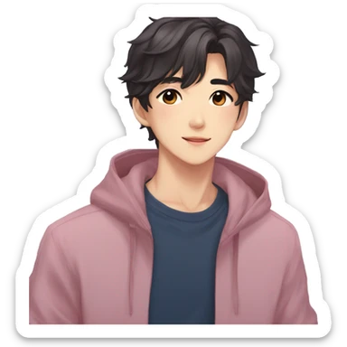 Gorgeous bright sparkly romantic Asian anime gentle man with blushing face aesthetic trending style outside sticker