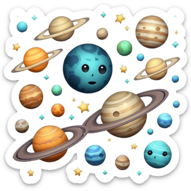 image of deep space, with planets, stars an a galaxy, in a distopian future. sticker