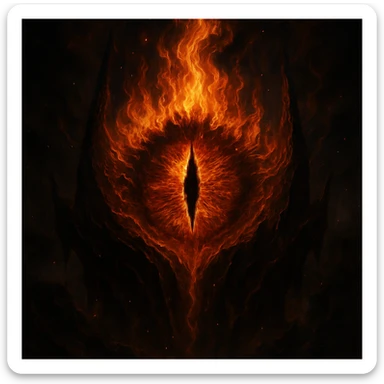 the Eye of Sauron, fiery and menacing, in a dramatic fantasy style sticker