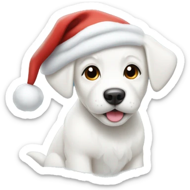 White puppies in snow and santa hat sticker