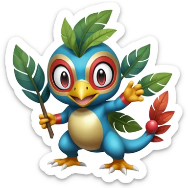 Elemental shimmering lucky charming smiling cute Croagunk-Hawlucha-Pokémon-Fakémon-hybrid-creature sticker
