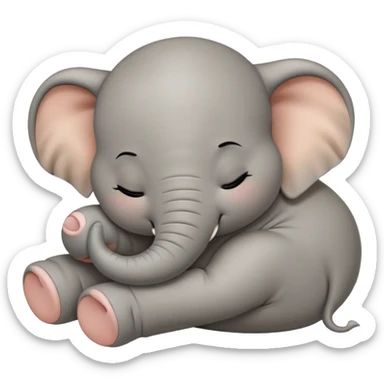meme-worthy-cute-sleeping-baby-elephant-portrait-emoji,-head-resting-peacefully-with-a-contented-smile,-showcasing-a-delightfully-tiny-build-and-a-luxuriously-soft-gray-hide,-eyes-shut-in-a-serene,-restful-nap,-simplified sticker