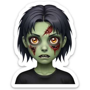 zombie girl with a wolfcut and black shirt and has dark circles under the eyes  sticker