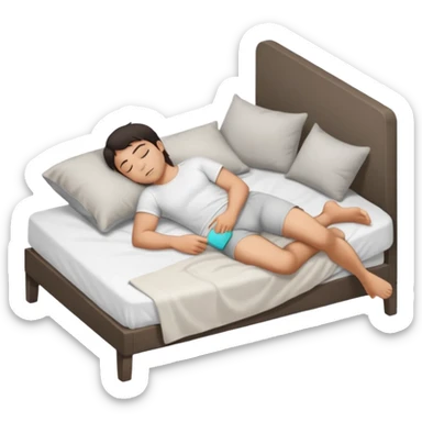 rapaz de cabelo escuro dormindo de lado, de  corpo inteiro usando camiseta branca e cueca cinza claro sticker