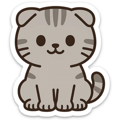 flat toon kawaii scottish fold kitten sitting, twitter style emoji sticker