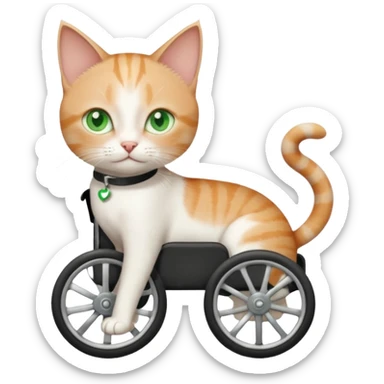 full body small short hair ginger and white cat with green eyes walking in a wheelchair for cats sticker