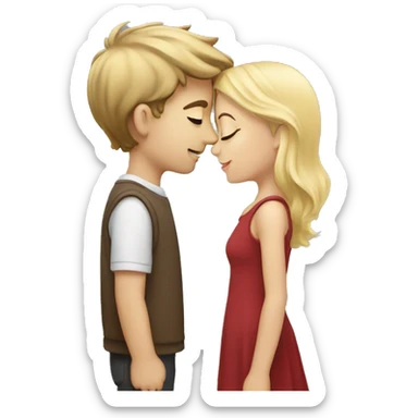 A Boy with brown hair kissing a girl with blonde hair sticker