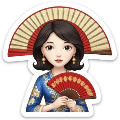 women with folding fan sticker