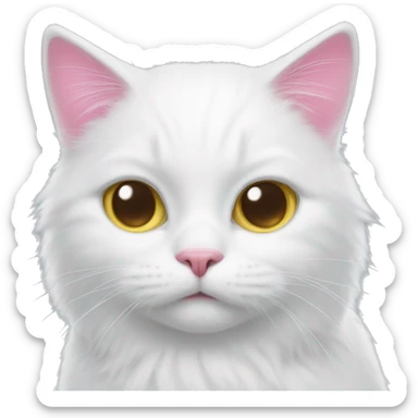 White cat whit a pink Robin sticker