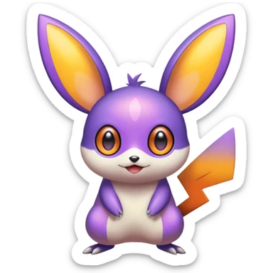 big-eyed Purple and orange colorful iridescent Emolga-Victini-Pichu-Dedenne-fusion sticker