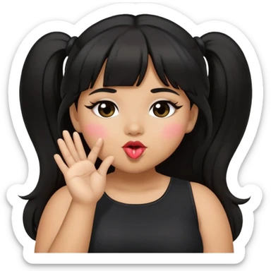 Latina girl with bangs black long hair in pony tail plus size black dress blowing kiss sticker