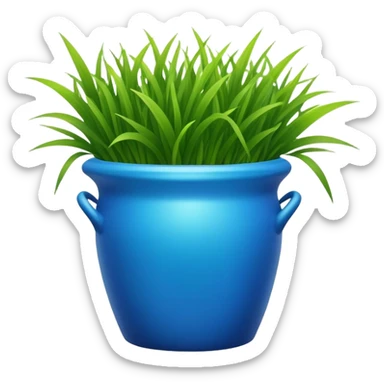 a small blue cachepot with grass leaves gathered in a pile. sticker