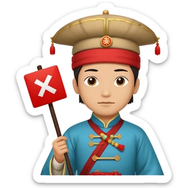 qing empire man who is of han ethnicity that is holding a sign that has a red x on it who is not han ethnicity sticker