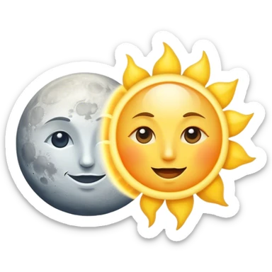 a really bright sun and a moon who shines because of it. the sun is bigger and the moon bright too sticker
