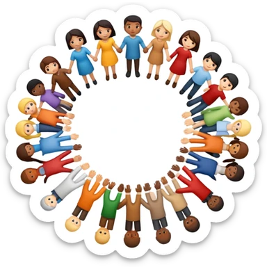 A circle of diverse people of different races and ethnicities holding hands as a symbol of unity, integration, and harmony sticker