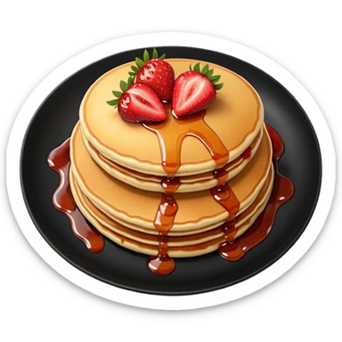 TWO Pancakes with strawberries in a black plate sticker