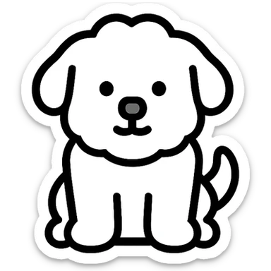white fluffy little puppy, color outline icon style sticker