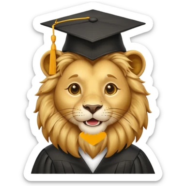 happy lion wearing a graduation cap sticker