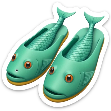 slightly green rubber pool slippers with carp eyes on the top and fish tail in the back sticker