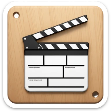 Ultra simplified movie clapper with black and white colors, two simple rectangles with a diagonal line sticker