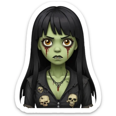 vampira gótica parda zumbi de cabelo longo e preto e franja e roupa com decote sticker