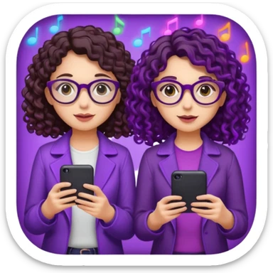 You can create two girls enjoying a concert, one brunette with purple highlights, the other brunette with curly hair and glasses. With purple lights around them.   sticker