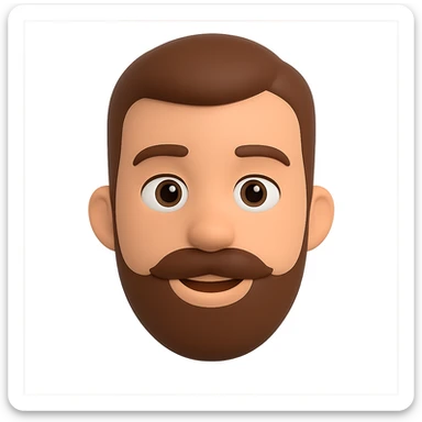 Edit the image to depict a man with less hair, shorter beard, brown hair and beard, in the style of Microsoft Fluent 3D emojis with transparent background. The style is 3D Microsoft Fluent emoji style. sticker
