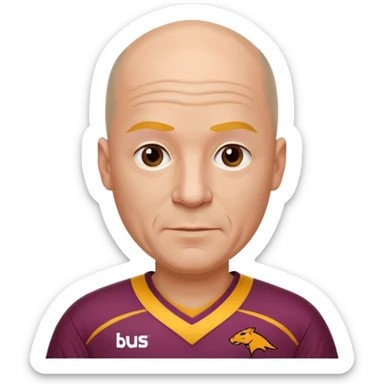 young-ish 50 year old man dressed in a brisbane broncos jersey, bald head, fair skin sticker