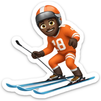White skin Skier skiing wearing a Cleveland browns football Jersey sticker