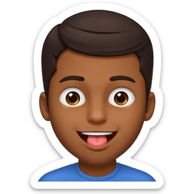 A brown skin guy with dark hair that is his covering forehead, his head is tilted back a bit and his tongue is out sticker