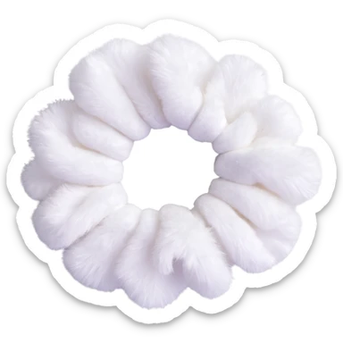 small silky fluffy white scrunchie with shimmer effect sticker